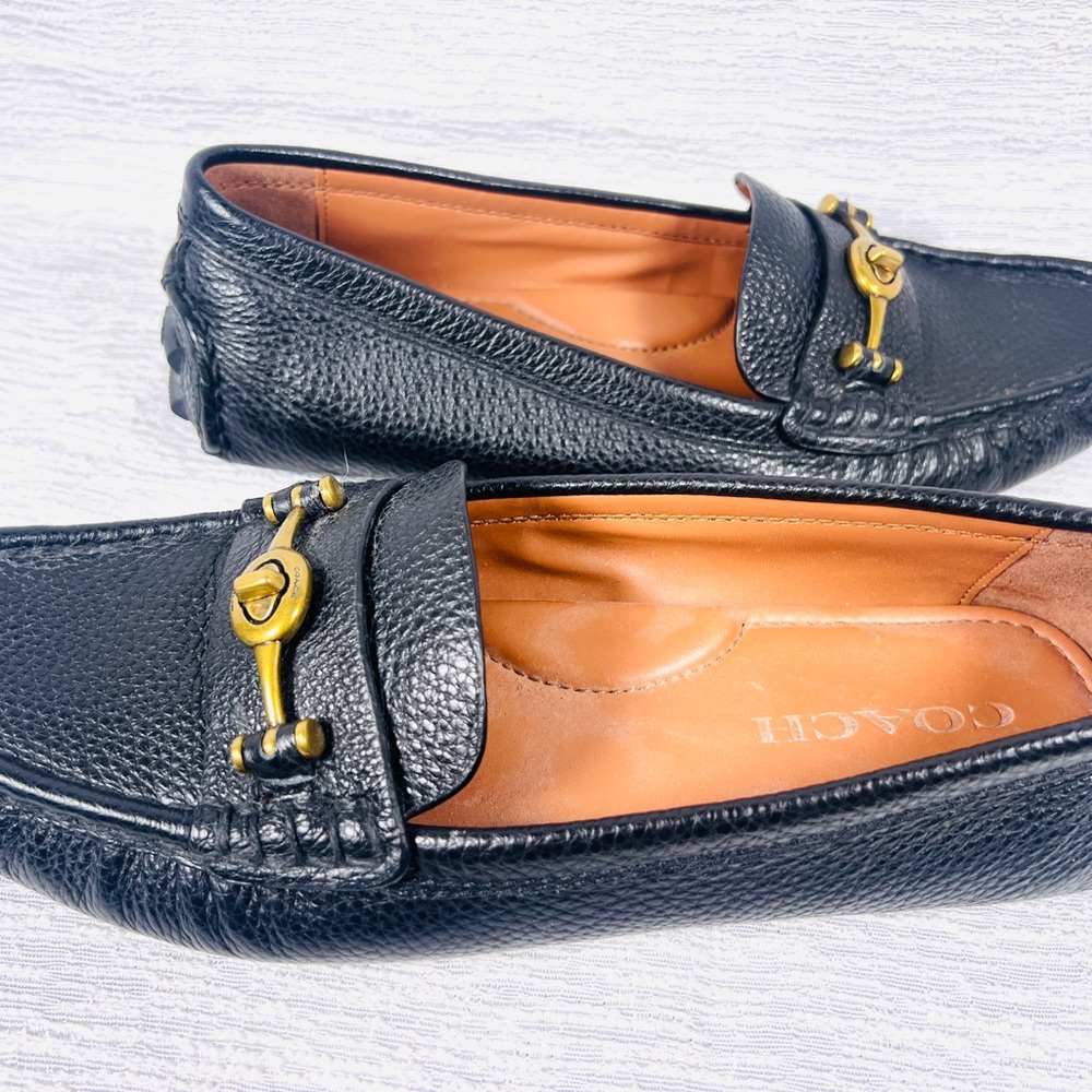 Coach Black Pebble Loafers with Gold Hardware - Picture 2 of 6